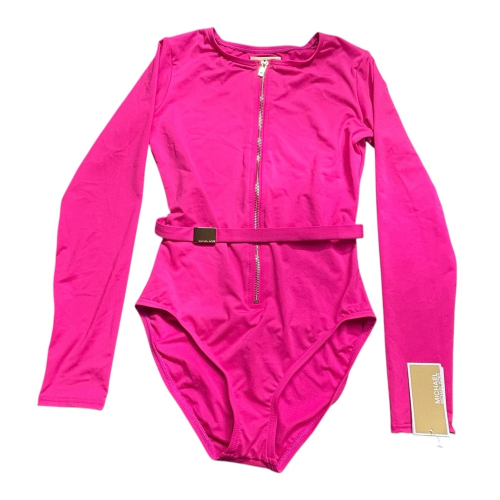 🩷 SOLD MICHAEL KORS Long Sleeve Zip Front One Piece rashguard surf swimsuit NWT - Picture 3 of 11